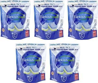 Turkishcare Hepsi 1 Arada 40 lı Bulaşık Makinası Tableti x 5 Paket (200 Tablet)