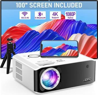 AuKing Projektör, Yerel 1080P 4K Projektör - WiFi ve Bluetooth Özellikli