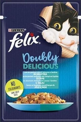 Felix Pouch Çifte Lezzet Somonlu ve Sardalyalı Yetişkin Kedi Konservesi 12 Adet 85 Gr