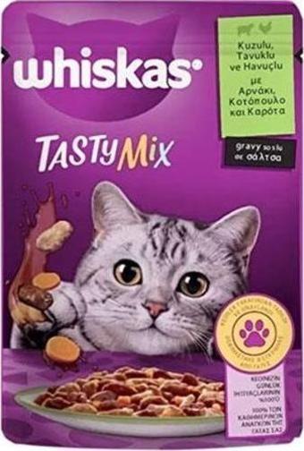 Whiskas Pouch Tastymix Sos İçinde Kuzulu Tavuklu ve Havuçlu Yetişkin Kedi Konservesi 12 Adet 85 Gr