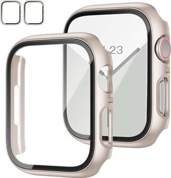 Apple Watch 41MM 7-8-9 SE Seri Uyumlu Starlight 360 Derece Koruma ve Temperli Cam Ekran Koruyucu