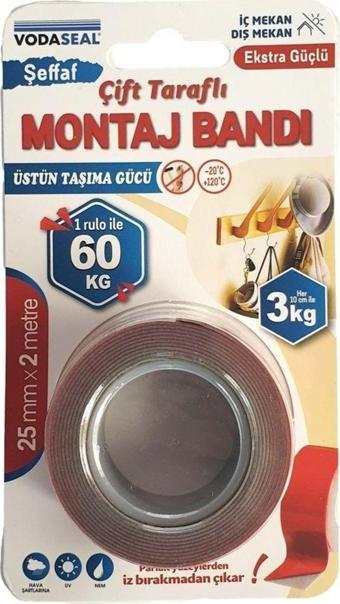 Vodaseal Çift Taraflı Montaj Bandı Üstün Taşıma Gücü 25Mm X 2 Mt