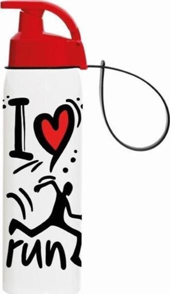 Herevin Matara I Love Run Askılı Opak Desenli 500 ML Suluk Matara