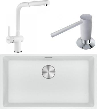 Franke Maris MRG 110-72 Granit Eviye-Active Plus Doccia 2.0 Armatür-Sıvı Sabunluk Üçlü Set Bianco