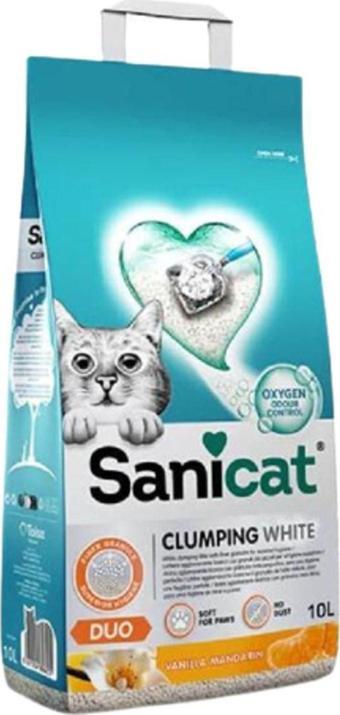 Sanicat Duo White Vanilya Mandalin Kokulu Topaklann Kedi Kumu 10 Lt