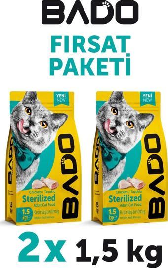 Bado Kısırlaştırılmış Yetişkin Kedi Maması Tavuk Etli 1,5 Kg 2'li