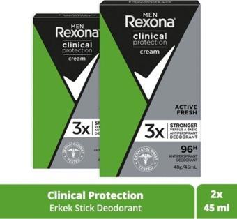 Rexona Men Clinical Protection Stick Deodorant Active Fresh 96 Saate Kadar Koruma 45 Ml X2 Adet