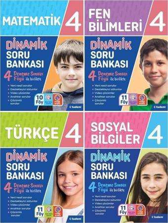 Tudem 4. Sınıf Matematik + Türkçe + Sosyal Bilgiler + Fen Dinamik Soru Seti 4 Kitap 2023 - Tudem Yayınları - Ders Kitapları