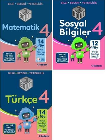 Tudem 4. Sınıf Matematik + Türkçe +Sosyal Bilgiler + Fen 3 Boyut Set 4 Kitap 2023 - Tudem Yayınları - Ders Kitapları