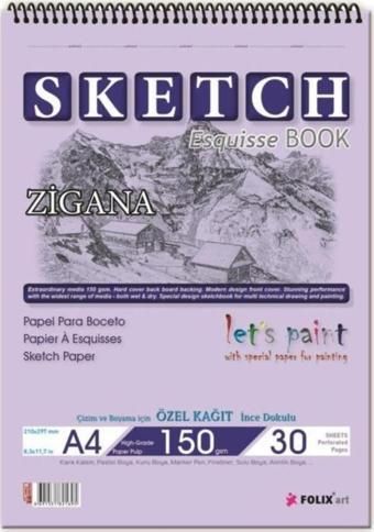 Folix Sketchbook Zigana A4 Spiralli 150 Gr. 30 Yaprak Eskiz Defteri