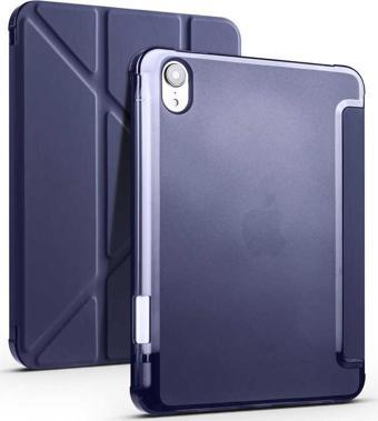 Apple iPad Mini 6 2021 6.Nesil Kılıf Yatay ve Dikey Standlı Uyku Modlu Kalemlikli Trifold Arkası Silikon Kılıf 