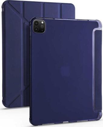 Apple iPad Pro 11 2021 3.Nesil M1 Kılıf Yatay ve Dikey Standlı Uyku Modlu Kalemlikli Trifold Arkası Silikon Kılıf 