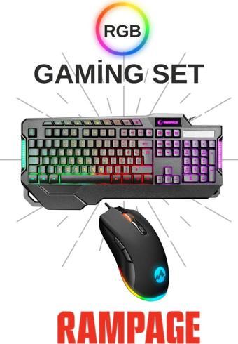 Rampage Kb-R46 Carisma Rainbow Aydınlatmalı Usb Gaming Combo Q Gaming Klavye Lumos Makrolu 6400 Dpi Mouse