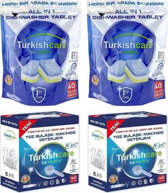 Turkishcare Bulaşık Mak. Tableti 40 lı  + Toz Deterjan 40 Yıkama 4 lü Karma Paket