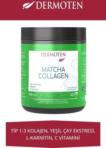 Dermoten Matcha Collagen (Tip I & Tip III Kolajen, Matcha, L-Karnitin) 300 G