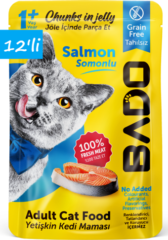 Bado Yetişkin Yaş Kedi Maması Somonlu 85Gr 12'li