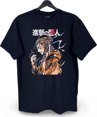 Eren Yeager Cool Attack on Titan Baskılı Loose Fit Bisiklet Yaka Unisex Tişört Anime Manga Siyah