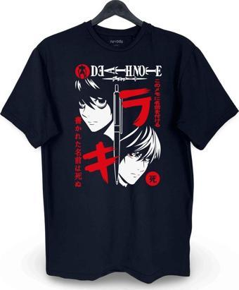 Death Note Kırmızı Baskılı Loose Fit Bisiklet Yaka Unisex Tişört Siyah