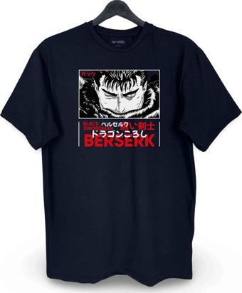 Guts Swordman Berserk Baskılı Loose Fit Bisiklet Yaka Unisex Tişört Siyah