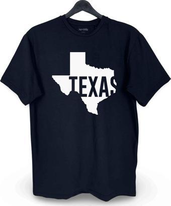 Texas Yazılı Baskılı Loose Fit Bisiklet Yaka Unisex Tişört Siyah