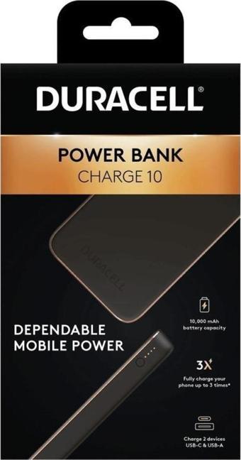 Duracell 10.000Mah Powerbank Pd 18W ( Usb-A, Usb-C ) - Siyah