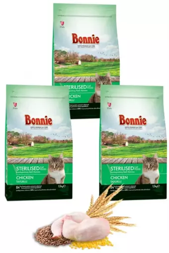 Bonnıe Kısırlaştırılmış Tavuklu Kedi Maması 1,5 Kg x 3 Adet