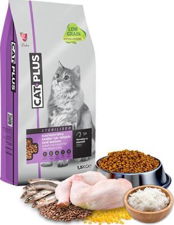 CatPlus Düşük Tahıllı Hipoalerjenik Tavuklu Hamsili Kısırlaştırılmış Kedi Maması 1,5 Kg