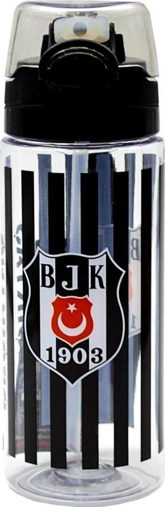 Beşiktaş Çizgili Forma Desenli Plastik Matara 500 ml Siyah Pipetli Suluk