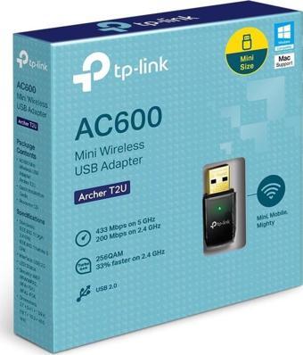 TP-Link  Archer T2U 600 Mbps (2.4GHz 150 Mbps 5GHz 433Mbps) Kablosuz Dual Band USB Adaptör