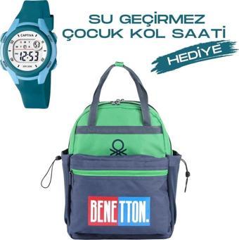 Çocuk Kol Saati Hediyeli Benetton Büyük Kapasiteli Çocuk Okul Çantası B.NT.03786