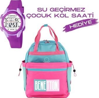 Çocuk Kol Saati Hediyeli Benetton Büyük Kapasiteli Çocuk Okul Çantası B.NT.03794