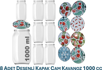 Paşabahçe 8 ADET DESENLİ KAPAK CAM KAVANOZ 1000 CC