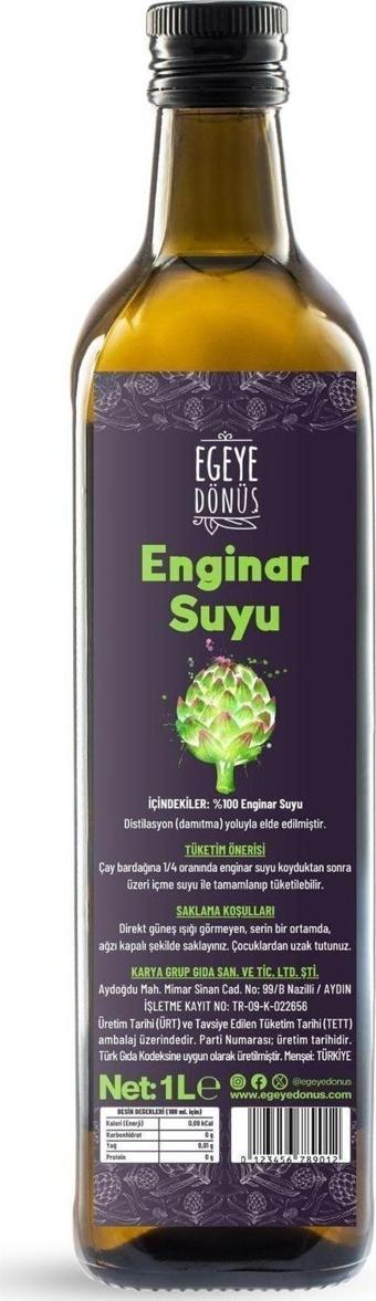 Egeye Dönüş Enginar Suyu - 1 Litre-Cam Şişe - (Saf Detoks Suyu, Antioksidan, Konsantre İçecek, Karaciğer Dostu)