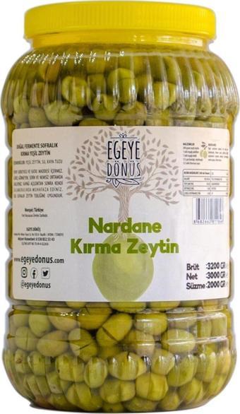 Egeye Dönüş Ev Yapımı Geleneksel Nardane Mini Boy Yeşil Kırma Zeytin - 2 Kg (NATUREL SALAMURA TUZ VE SU İÇERİR)