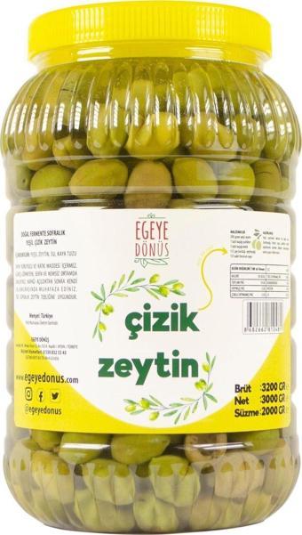 Egeye Dönüş Ev Yapımı Geleneksel Yeşil Çizik Zeytin - 2 Kg. (NATUREL SALAMURA SADECE TUZ VE SU İÇERİR)