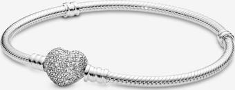 Pandora Pavé Kalp Klipsli Bileklik 590727CZ-17cm