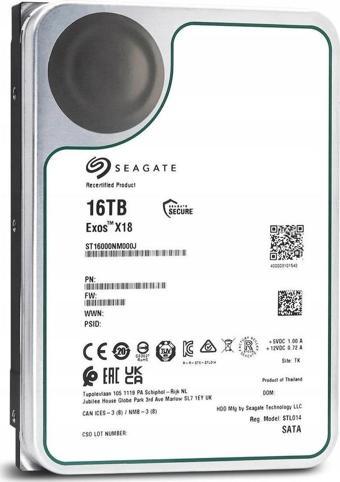 Seagate Exos X18 512e/4Kn ST16000NM000J 3.5" 16 TB 7200 RPM 256 MB SATA 3 HDD