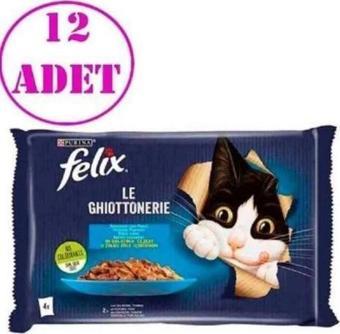 Felix Multipack Somonlu ve Ton Balıklı Yetişkin Kedi Yaş Maması 4x85 Gr 12 Adet