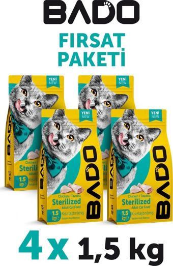 Bado Kısırlaştırılmış Kedi Maması Tavuk Etli 1,5 Kg 4'lü