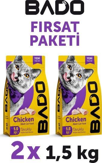 Bado Yetişkin Kedi Maması Tavuk Etli 1,5 Kg 2'li