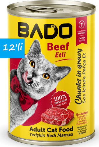 Bado Yetişkin Yaş Kedi Maması Etli Biftekli 400Gr 12'li