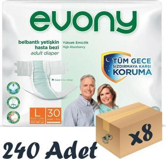 Evony Bel Bantlı Yetişkin Hasta Bezi Large 30'Lu 8 Paket 240 Adet