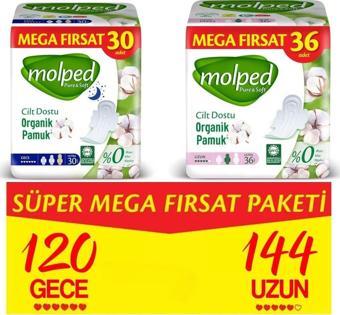 Molped Pure&Soft Hijyenik Ped Süper Mega Fırsat Paketi Gece 120 Adet + Uzun 144 Adet