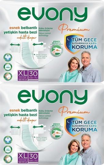 Evony Premium Hasta Bezi Yetişkin Bel Bantlı Tekstil Yüzey Ekstra Büyük (Xl) 60 Adet