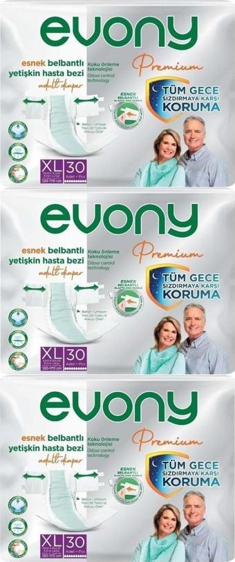 Evony Premium Hasta Bezi Yetişkin Bel Bantlı Tekstil Yüzey Ekstra Büyük (Xl) 90 Adet