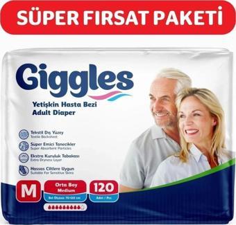 Giggles Yetişkin Bel Bağlamalı Hasta Bezi Medium 30'Lu 4 Paket 120 Adet