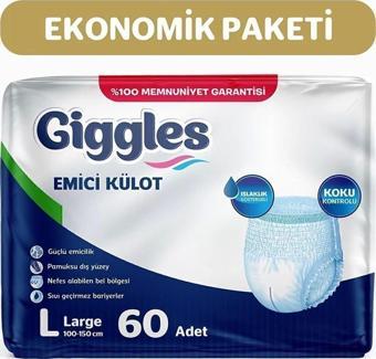 Giggles Yetişkin Emici Külot Bez Büyük Boy (Large) 30'Lu 2 Paket (60 Adet) Bel Boy 100-150 Cm