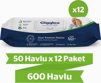 Giggles Vücut Temizleme Havlusu 50'Li 12 Paket 600 Havlu