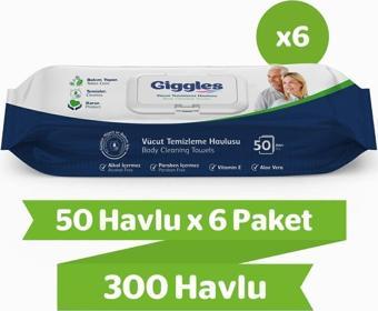 Giggles Vücut Temizleme Havlusu 50'Li 6 Paket 300 Havlu