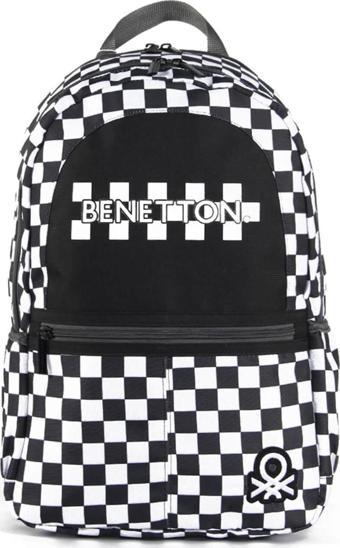 United Colors of Benetton Çift Bölmeli Okul Sırt Çantası Kareli Siyah / 03780